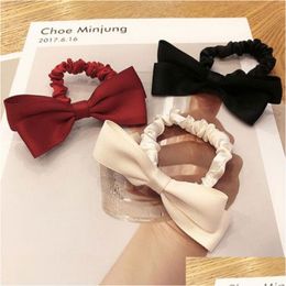 Hair Accessories Ribbon Elastic Hair Bands Bowknot Pleated Rubber Tie Band Loop Rings Elegant Folded Scrunchies Bow Accessories Hair P Dhbpw