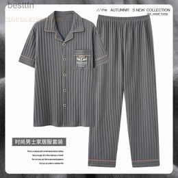 Men's Sleepwear L-5XL Summer Luxury Pyjamas Knited Cotton Men's Pyjamas Sets Long Pants Sleepwear Pyjamas Night Pijamas Plus Size Homewear PJL231011