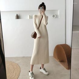 Casual Dresses Autumn Winter Turtleneck Pullovers Sweater Dress Women Warm Thicken Knitted Ladies Long Sleeve Bottoming Vestidos