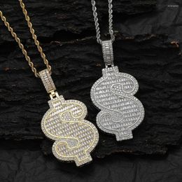 Pendant Necklaces EYIKA Baguette Zircon Big Money US Dollar Symbol Stainless Steel Chain Necklace Gold Plated Hip Hop Rapper Jewelry
