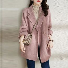 Women's Wool Blends Dropping Spring Woollen Coat with Word Pattern Autumn Mid Length Fabric High Grade Fashion Casual Loose Comfortable Coat 231010