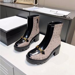 Designer Martin Boots Slope Heel Ankle Boots Women's Leather Boots Side Zipper Vintage Sole Snake Totem Classic Slope Heel Short Boots Fashion Boots