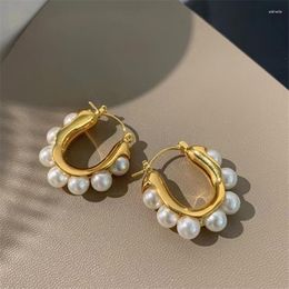 Hoop Earrings Cute Pearl For Women Gold Colour Eardrop Minimalist Tiny Huggies Hoops Wedding Fashion Jewellery Eh1291