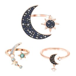Swarovskis-Ring, Designer-Juwelen, Originalqualität, offener Stern-Mond-Ring für Frauen, mit Kristall-Stern-Mond-Bunter Mond-Ring