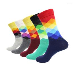 Men's Socks Wholesale 50Pairs Street Style Men Skateboard Long Four Seasons Colorful Chequer Hip Hop Cotton Happy Gift