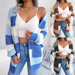 Women's Jackets Womens Casual Colour Block Long Sleeve Cardigan Pockets Button Down Knitted Coat