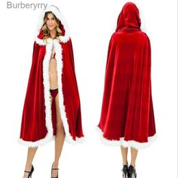 Theme Costume Christmas Cloak Santa Claus Party Come Dress Up Shl with Hat Outfit Red White Velvet 5 Type Size Optional for Adult KidL231010