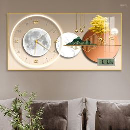 Wall Clocks Home Decor Simple Modern Fashion Aluminum Clock Living Room Decoration With Temperature Calendar