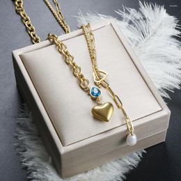 Pendant Necklaces Chic Stainless Steel Gold Plated Necklace For Women Inlaid Droplet CZ Crystal Choker Pearl Chain Waterproof Neck Jewelry
