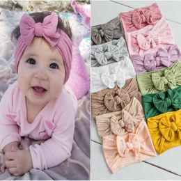 Hair Accessories 1pcs Wide Bows Nylon Headbands Baby Girls Soft Elastic Head Bands 2023 Candy Colours Knot Bow Turban Wraps