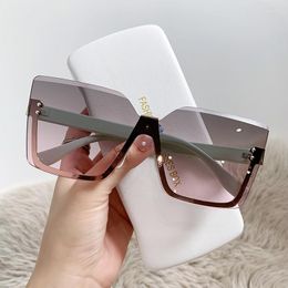 Sunglasses Square Women Luxury Designer Vintage Oversized Sun Glasses Metal Half Frame Eyeglasses Cutting Lens Eyewear For Lady