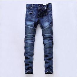 New Mens Jeans Skinny Pants Casual Jeans Men Fashion Distressed Ripped Slim Motorcycle Moto Biker Denim Hip Hop Pants147Y