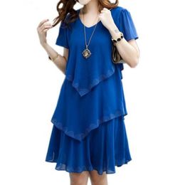 Plus size Dresses new Summer woman Loose Short sleeve Ruffles Chiffon dress clothing vestidos S-5XL vintage vestidos265H