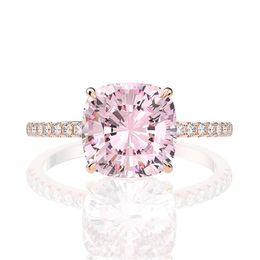 18k Rose Gold Pink Sapphire Diamond Ring 925 Sterling Silver Party Wedding Band Rings For Women Fine Jewelry230W