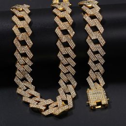 Iced Out Miami Cuban Link Chain Mens Rose Gold Chains Thick Necklace Bracelet Fashion Hip Hop Jewelry230O