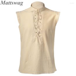 Men's Tank Tops Men Mediaeval Vintage Halloween Vest Summer Sleeveless Lace Up Stand Collar Retro Cosplay Casual Daily Clothing Hombre