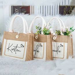 Shopping Bags Custom Burlap Tote Bag Personalised Beach Bridesmaids Jute BagPersonalized Women Bachelorette Party Favours 231010