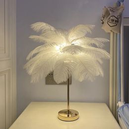 Decorative Objects Figurines Touch Control Table Feather Lamp For Wedding Bedroom Decoration LED Desk With Feathers USB Power Rechargeable 231011