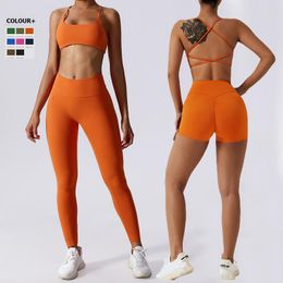 Active Sets Women Two Pieces Fitness Yoga Set Solid Color Naked Feeling Super Stretch Gym Suit Breathable Workout Clothes Sportswear
