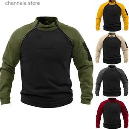 Men's Hoodies Sweatshirts Men's stand-up collar hoodie loose double sleeve Colour patchwork outdoor warm breathable tactical top T231011