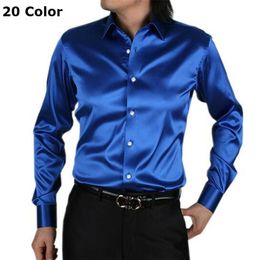 Fashion-sleeve silk men casual shirt thin plus size men wedding dress shirts soft casual loose shirt men283W