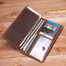 mens wallet Leather wallet Long purse men's first layer of cowhide mad horse leather long style Money clip womens wallet Solid Colour wallet brown card bag