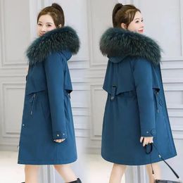 Women's Trench Coats 2023 Fashion Long Winter Coat Women Clothing Wool Liner Hooded Parkas Slim With Fur Collar Warm Jacket 6XL