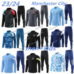 2023 2024 Man Tracksuit City Haaland Half Zip Training Suit Men Kids 23/24 Long Sleeve Sportswear Football Suits