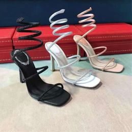 Rhinestone Snake Strass stiletto sandals Rene Caovilla Cleo 95mm Evening shoes women's high heels Ankle Wraparound luxury designer factory heeled sandal 985ess