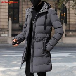 Men's Down Parkas 2022Winter Hooded Men Jacket Cotton Padded Long Sleeve Men Coat Drawstring Mid-length Windbreaker Solid Colour Warm Men Outerwear J231010