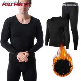 Men's Thermal Underwear 2Pcs Mens Underwear Winter Long Sleeve Thermal Underwear Thick Fleece T-shirt Round Neck Slim Bottoming Shirt and Pants WhiteL231011