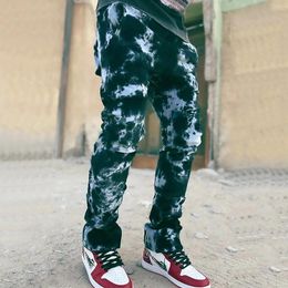 Men's Jeans Fashion Casual High Waist Tie-dye Printed Hip Hop Straight Denim Pants Loose Stretch Wide Leg Trousers Large Size#g3