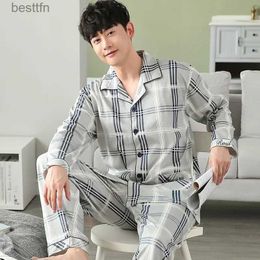 Men's Sleepwear Men Pyjama Set Full Cotton Spring Long Sleeve Print Men Pyjama Suit Autumn Nightwear Collar Pijama Sleepwear Two Piece 4XLL231011
