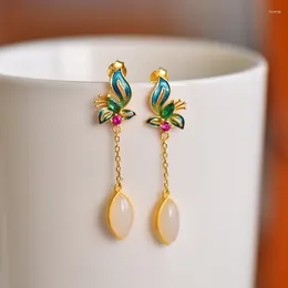 Dangle Earrings Natural Hetian White Jade Court Style For Women Original Butterfly Chinese Styles Earings Vintage High Fine Jewellery