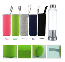 Transparent 500ML Glass drinkware Bottle With Tea Infuser Strainer and protection sleeve 303Q