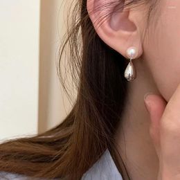 Dangle Earrings 2023 Z36 Water Drops Metal Freshwater Pearl Female Korean Minority Retro Personality Simple Versatile Style