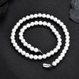 hiphop Beaded necklaces Keel chain, 8mm pearl necklace, light luxury and niche design, neck chain, high-end collarbone chain, women's necklace accessories