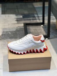 Men Casual Spike Shark Sole Sneaker Red Shoes Spike-sock Donnas Nneoprene Soft Suede Calf Skin Leather Trainers Runner Full Rivets Low Top Slip on Shoes with