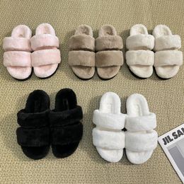 Designer Autumn Winter Sunset Comfort Flat Sandals Fashion Flip Flops Wool Leather Fleece Slide Slippers