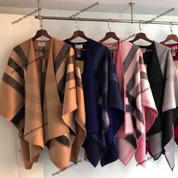 Women's luxury shawl coat fashion brand scarf cape New British Style Heavyweight Cashmere Plaid Double-sided Warm Scarf Cloak Wool Large Shawl Autumn and Winter