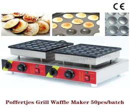 Double Pans Small Pancake Machine Poffertjes Machine with Nonstick Pan Poffertjes Grill Waffle Maker with 50 pcs Moulds8249481