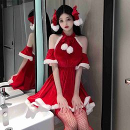 Theme Costume Christmas Women Uniform Fancy Dress Santa Claus Cosplay Come Winter Red Plush Dress Suit Sexy Party Mini Dress Maid BunnyL231010