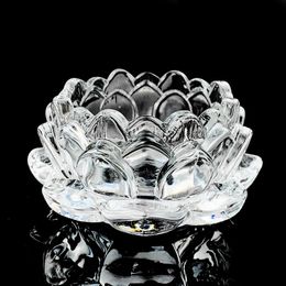 Decorative Objects Figurines Lotus Flower Crystal Glass Candle Holder Wedding Candlestick Tea Light Xmas Party Dinner Table Centrepieces Home Decor 231010
