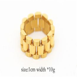 Hip hop Men Stainless steel Chain Punk Style 24k Gold Three Row Watch Strap Golden Rings Fashion Party Jewelry Gift2832