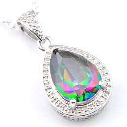 Luckyshine 12 piece lot Women Fashion Jewellery 925 Sterling Silver Plated Mystic Coloured Topaz Crystal Vintage Necklaces Pendants C262e