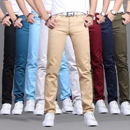 Calças masculinas 2023 primavera outono casual homens algodão fino ajuste chinos moda calças masculinas roupas de marca 8 cores plus size 28-38