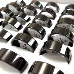 50pcs Black Stainless Steel Ring Width 8mm Mens Jewellery Classic Band Finger Ring Gift Favour Whole Fashion Jewelry216S