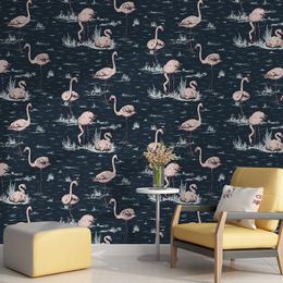 Wallpapers Ins Pink Flamingo Removable Wallpaper Non-self-adhesive Beach Tropical Wall Paper Mural For Children's Bedroom Blue