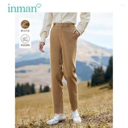Women's Pants INMAN Women Imitation Wool 2023 Winter High Waisted Straight Long Trousers Simple Basic Versatile Apricot Khaki Grey Pant