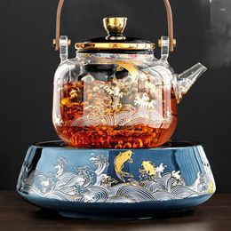 Cups Saucers Electric Ceramic Stove Tea Cooker Brewing Glass Teapot Kettle Set White Household Automatic Steam